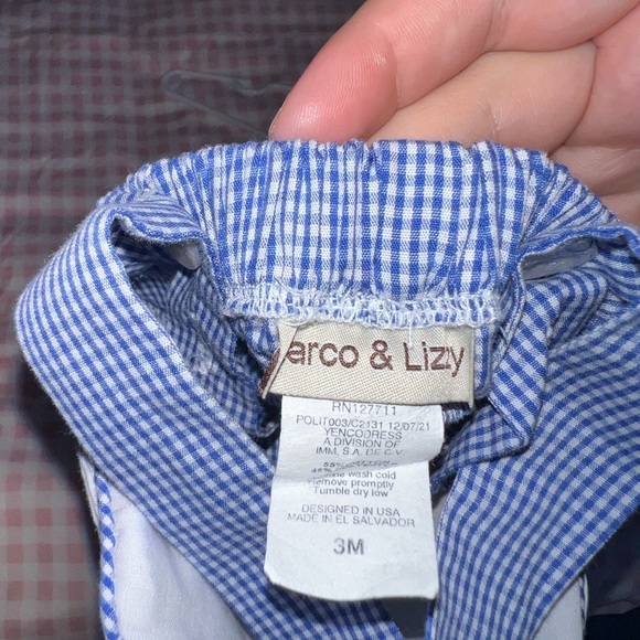 Blue Gingham Baby Romper with Nautical Design - Picture 3 of 3